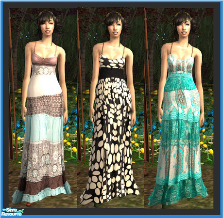 Sims 2 — Boho Chic by JulietteRose — Set of three boho-inspired dresses. Requires Mesh__FAlongbabydoll