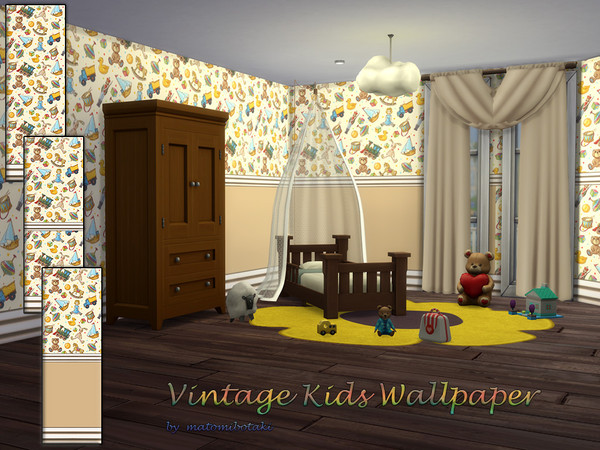 Sims 4 — Vintage Kids Wallpaper.package by matomibotaki — Cute children's wallpaper in vintage style, comes in 3