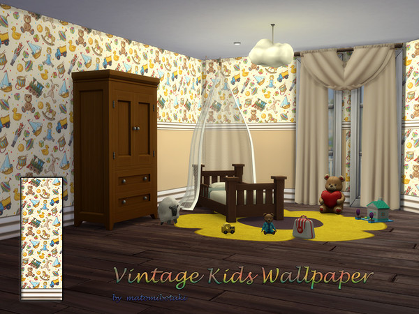 Sims 4 — Vintage Kids Wallpaper2.package by matomibotaki — Cute children's wallpaper in vintage style, comes in 3