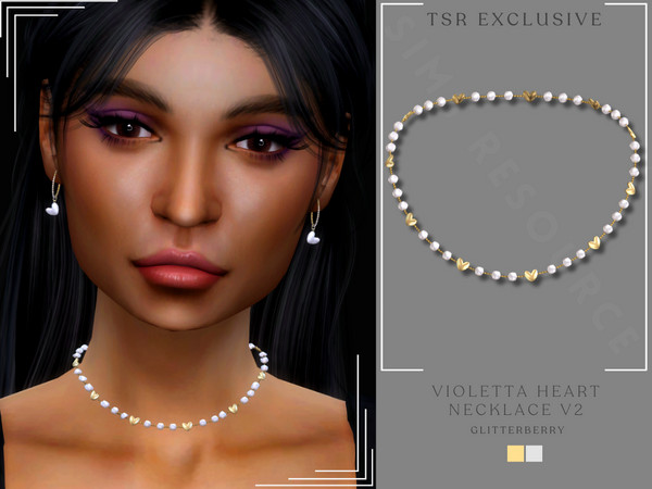 Sims 4 — Violetta Heart Necklace v2 by Glitterberryfly — A gold heart and pearl necklace