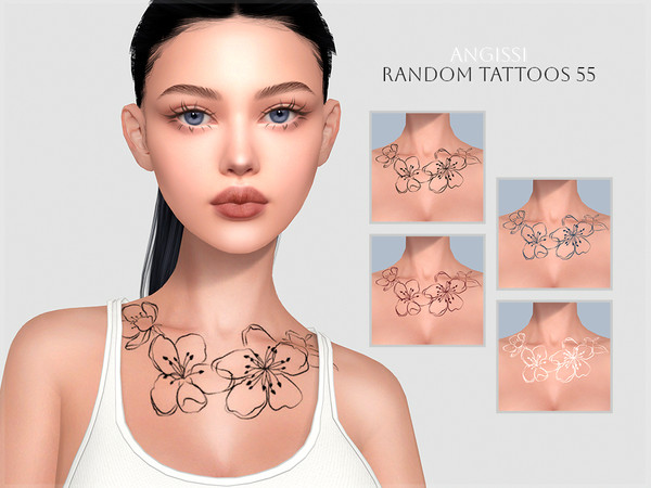 Sims 4 — Random tattoos 55 by ANGISSI — PREVIEWS MADE USING HQ MOD 4 colors