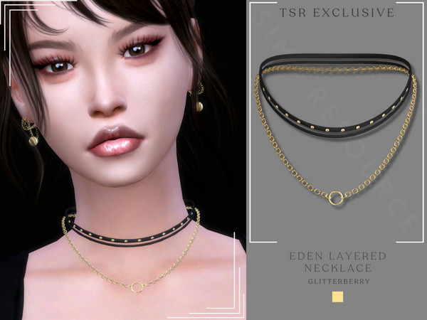 Sims 4 — Eden Layered Necklace by Glitterberryfly — A black choker necklace with gold accents