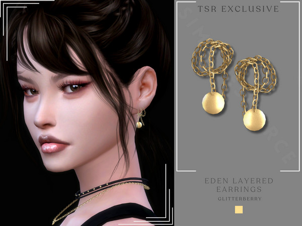 Sims 4 — Eden Layered Earrings by Glitterberryfly — A gold chain thread earring