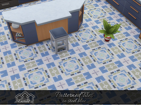 Sims 4 — Patterned Tiles in steel blue1 by Emerald — Patterned design tile can help your home come to life.
