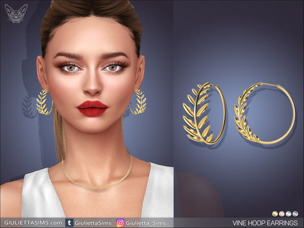 Sims 4 — Vine Hoop Earrings by feyona — Vine Hoop Earrings come in 4 colors of metal: yellow gold, white gold, rose gold