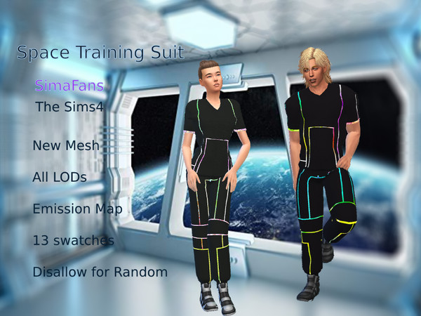 Sims 4 — Space training suit by SimaFans by SimaFans — Comfortable tracksuit with flashing stripes for M and F . Are you