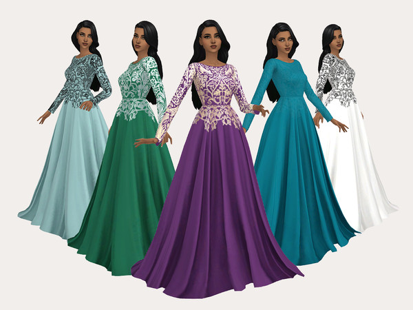 Sims 4 — TFI_Recolour_Sifix_Lorelei_Embossed.package by thefoggiestidea — An intricately embroidered ballgown available