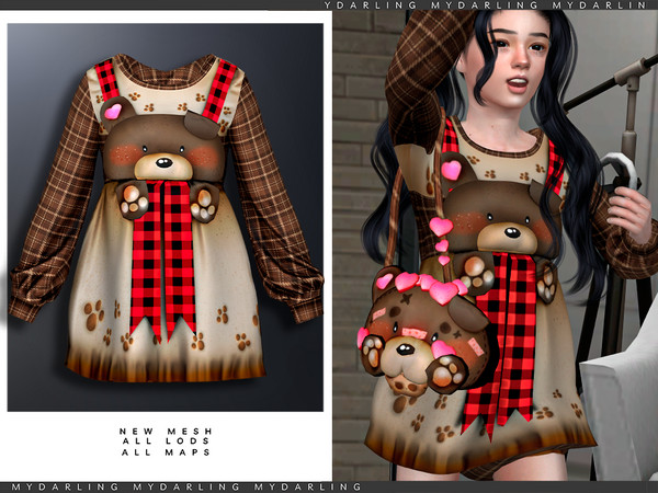 Sims 4 — Dress with adorable teddy bear - Child by Mydarling20 — new mesh