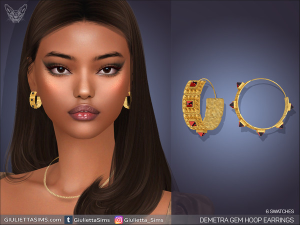 Sims 4 — Demetra Gem Hoop Earrings by feyona — Demetra Gem Hoop Earrings comes with 6 swatches.