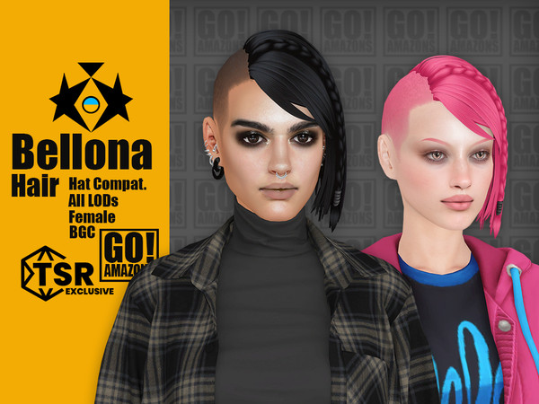 Sims 4 — Bellona Hair by GoAmazons — Undercut hairstyle with braid for female sims in maxis style.
