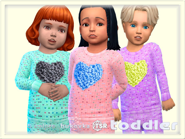 Sims 4 — Sweater Heart by bukovka — Sweater for toddlers of both sexes: boys and girls in 5 coloring options. All cards
