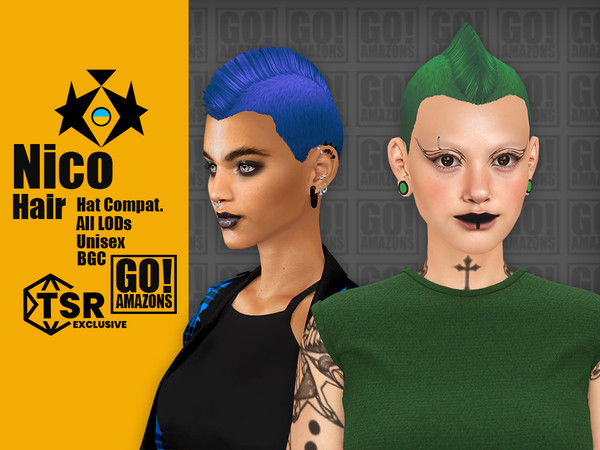 Sims 4 — GOAmazons_NicoFemaleHair.package by GoAmazons — Short mohawk unisex hair in maxis style.