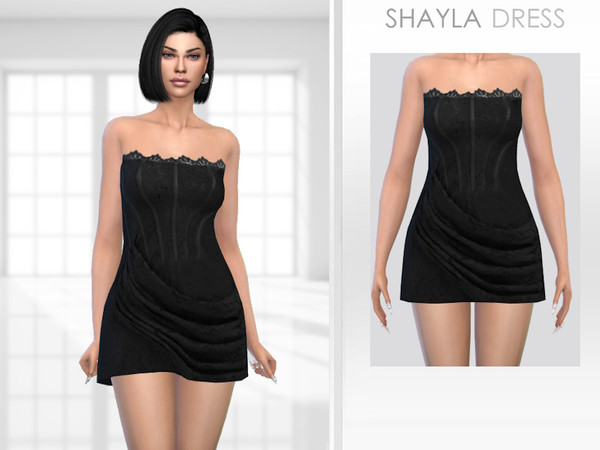 Sims 4 — Shayla Dress by Puresim — Black dress for female sims.