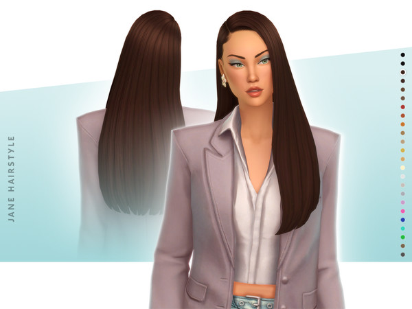 Sims 4 — Jane Hairstyle - Style 1 by simcelebrity00 — This side parted straight textured long-length hairstyle comes in
