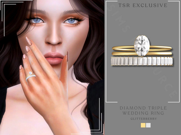 Sims 4 — Diamond Triple Wedding Ring by Glitterberryfly — A gorgeous triple wedding ring. Includes gold engagement ring