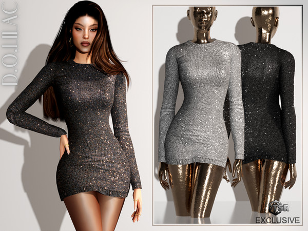 Sims 4 — Sequined Wool Blend Knit Mini Dress DO0664 by DOLilac — Custom thumbnail