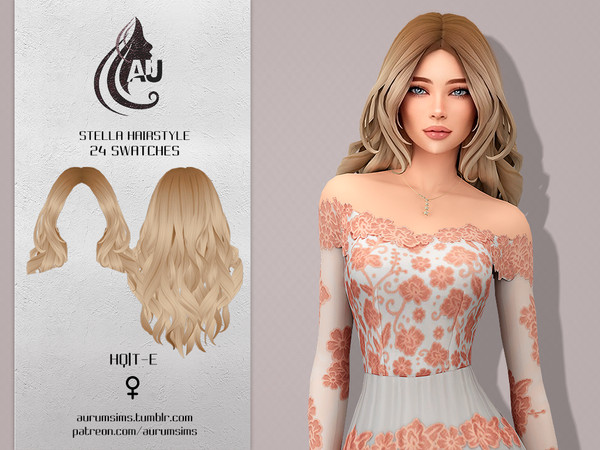 Sims 4 — Stella - Hairstyle by Aurum — Maxis match long wavy hair in 24 EA swatches for female teen-elder sims by Aurum