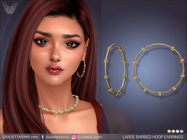 Sims 4 — Barbed Wire Large Hoop Earrings by feyona — Barbed Wire Large Hoop Earrings come in 4 colors of metal: yellow