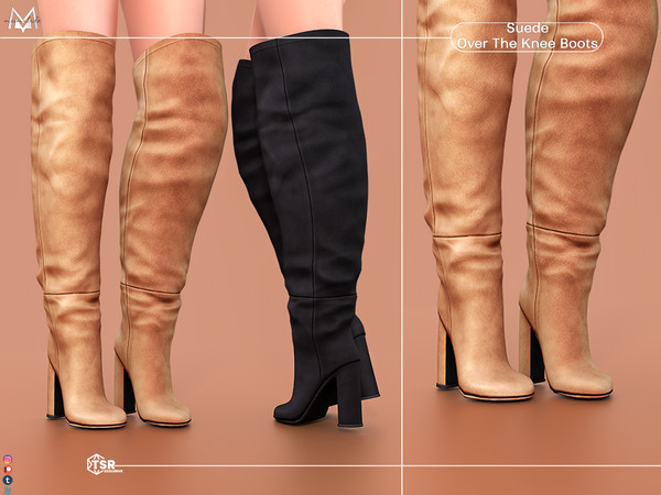 Sims 4 — Suede Over The Knee Boots S467 by Mermalade — New Mesh