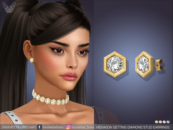 Sims 4 — Hexagon Setting Diamond Stud Earrings by feyona — Hexagon Setting Diamond Stud Earrings come in 4 colors of