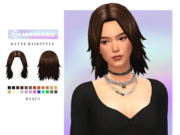 Sims 4 — Rayne Hairstyle by -Merci- — New Maxis Match Hairstyle for Sims4. -24 EA Colours.