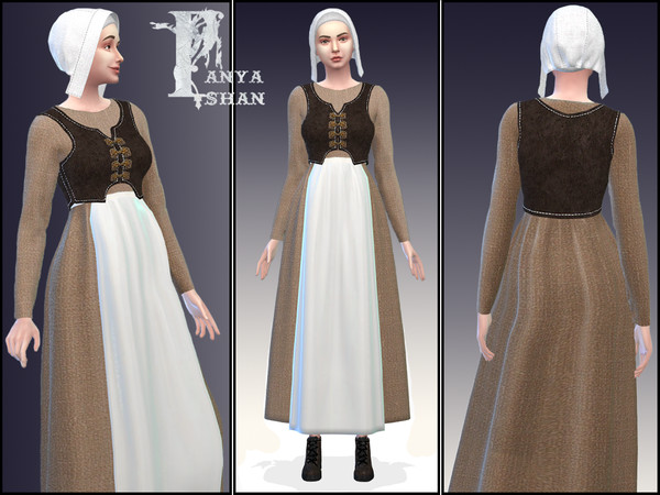 Sims 4 — PanyaShan_MedievalStyleMaidUniformDressFM.package by PanyaShan — This set replaces the standard female uniform