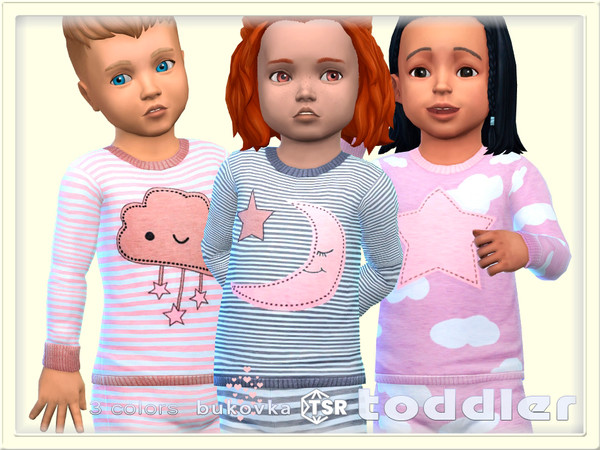 Sims 4 — Shirt Pajamas by bukovka — Shirt for toddlers of both sexes: boys and girls in 3 coloring options. All cards