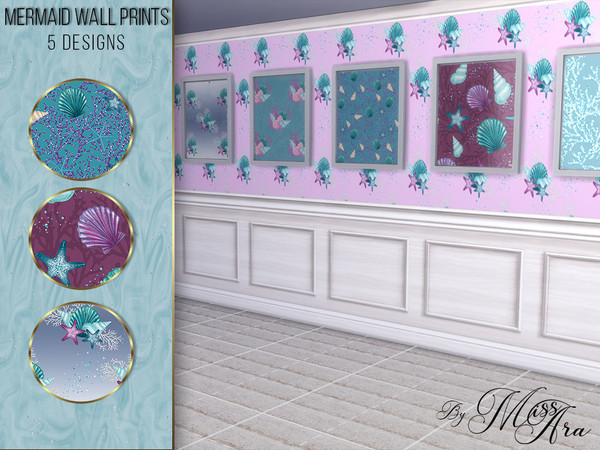 Sims 4 — Mermaid Wall Prints by cocreatex — A selection of mermaid-inspired wall prints Available in 5 different patterns