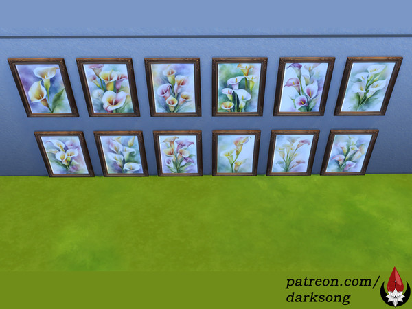 Sims 4 — 12 Calla Lilies Framed - Brown by Dark Song — Framed painting of 12 different calla lilies. patreon.com darksong
