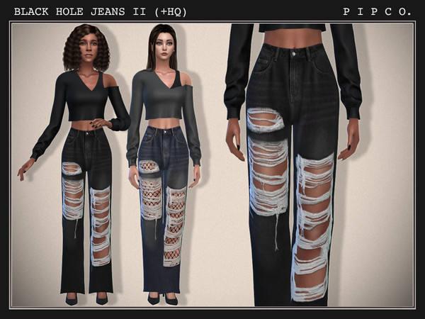 Sims 4 — Black Hole Jeans (Wide) (Version II) - THE FUTURE IS NOW Collection. by Pipco — A set of dark wide jeans.