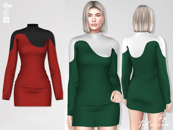 Sims 4 — Carmen Dress by talarian — A ribbed mini dress with a high neckline and wave-like contrast detail Available in