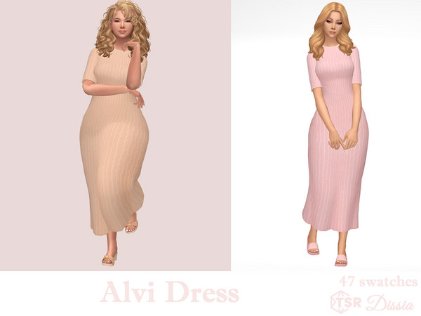 Sims 4 — Alvi Dress by Dissia — Mid sleeves long dress