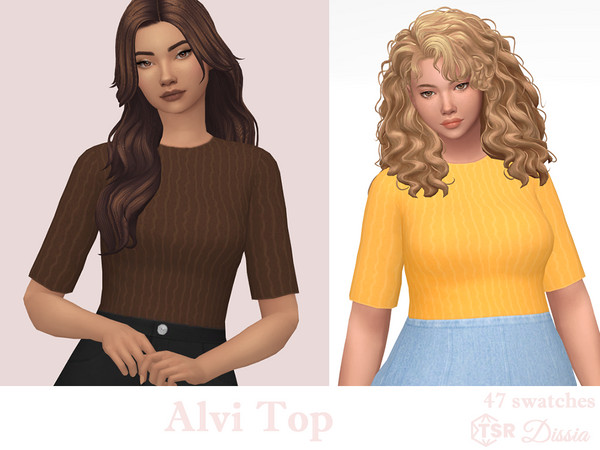 Sims 4 — Alvi Top by Dissia — Mid sleeves tucked top
