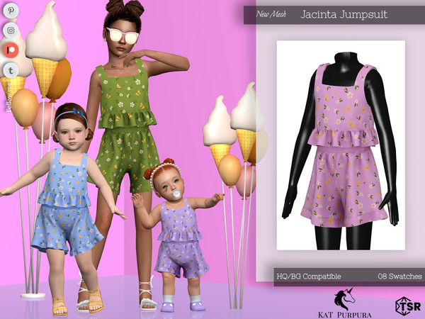 Sims 4 — Jacinta Jumpsuit- Child by KaTPurpura — Two-piece set of top and shorts with ruffles and floral print