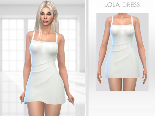 Sims 4 — Lola Dress by Puresim — White short dress for female sims.
