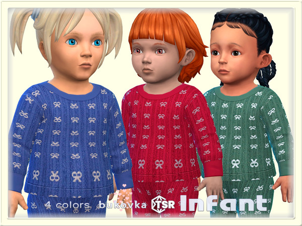Sims 4 — Shirt Bow by bukovka — Shirt for infants of only girls in 4 coloring options. All cards have been changed,