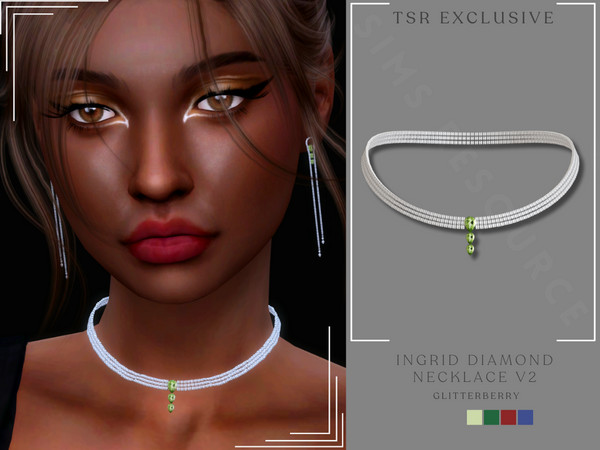 Sims 4 — Ingrid Diamond Necklace v2 by Glitterberryfly — A triple diamond necklace with gemstones