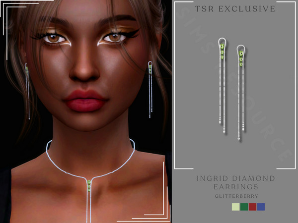 Sims 4 — Ingrid Diamond Earrings by Glitterberryfly — A diamond drop earring with gemstones
