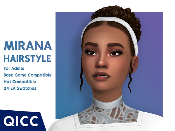 Sims 4 — Mirana Hair by qicc — A curly high bun with a headband. - Maxis Match