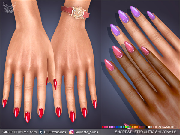 Sims 4 — Short Stiletto Ultra Shiny Nails by feyona — Short Stiletto Ultra Shiny Nails come with 24 swatches. *