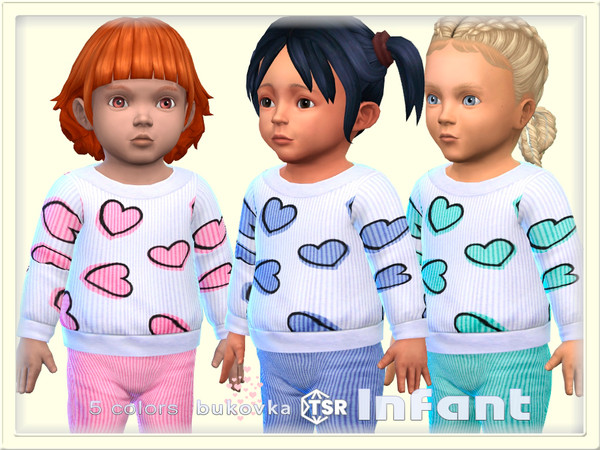 Sims 4 — Sweater Hearts by bukovka — Sweater for infants of only girls in 5 coloring options. All cards have been