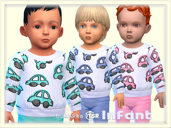 Sims 4 — Sweater Car by bukovka — Sweater for infants only for boys in 5 coloring options. All cards have been changed,