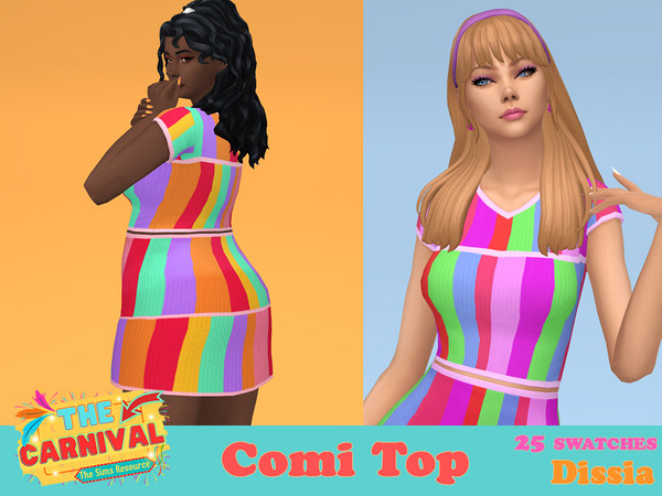 Sims 4 — Comi Top by Dissia — Ribbled short sleeves colorful short top