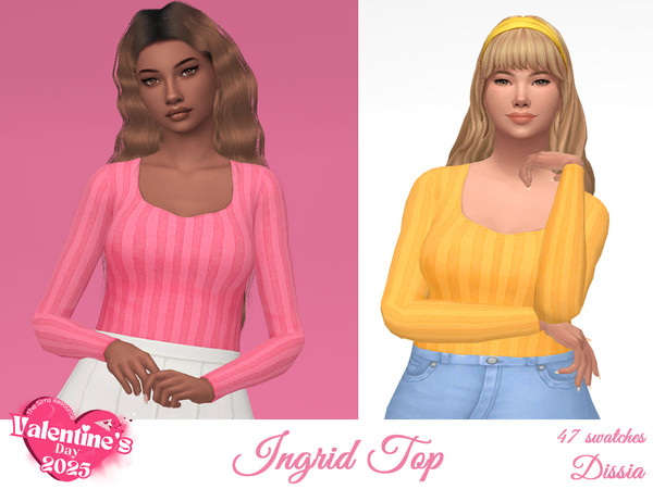 Sims 4 — Ingrid Top by Dissia — Long sleeves striped bodysuit