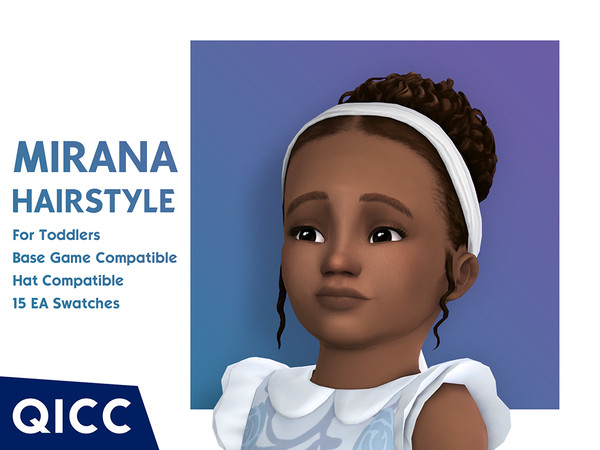 Sims 4 — Mirana Hair by qicc — A curly high bun with a headband. - Maxis Match