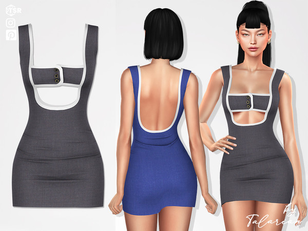 Sims 4 — Matilda Dress by talarian — A bold mini dress with a cut-out front, low back, and contrast trim Available in 28