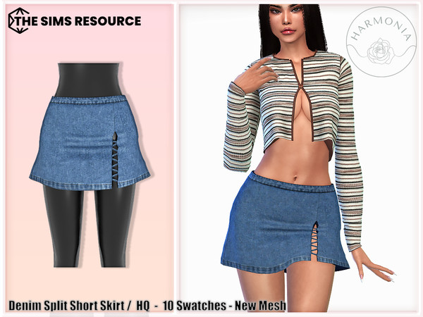 Sims 4 — HMR - Denim Split Short Skirt by Harmonia — New Mesh
