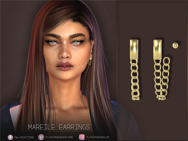 Sims 4 — Mareile Earrings by PlayersWonderland — Chain earrings with a little stud. - 5 Swatches