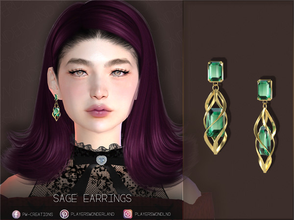 Sims 4 — Sage Earrings by PlayersWonderland — Statement earrings with emeralds in different metal colors. - 5 Swatches
