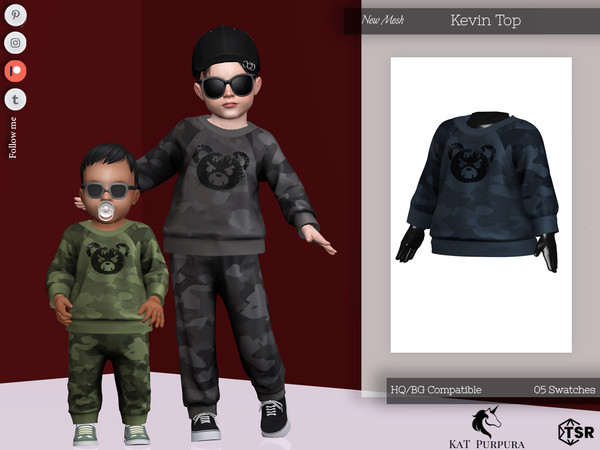 Sims 4 — Kevin Top- Infant by KaTPurpura — Long sweater with camouflage prints and a bear